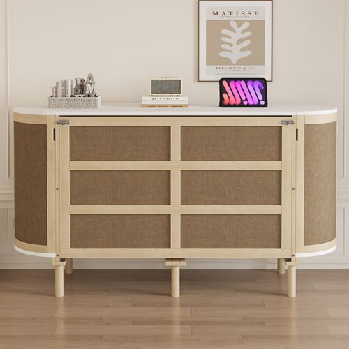 Lit Escamotable Rabattable 140x200 Cm, Bois Naturel Avec 2 Portes Et Rangements, Sommier à Lattes