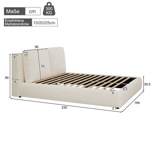 Lit Coffre 180x200 Cm 2 Places, Rangement, Tissu Bouclé Beige, Tête Doux Et Sommier à Lattes