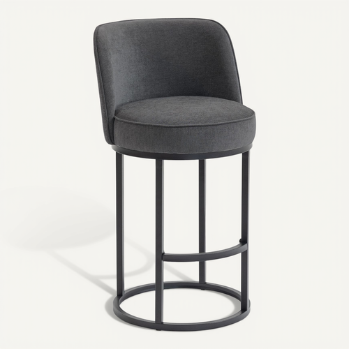 Lot De 2 Tabourets De Bar 88.5x49.5 Cm, Lin Gris, Pieds En Métal Noir, Dossier Haut, Assise 63,5 Cm
