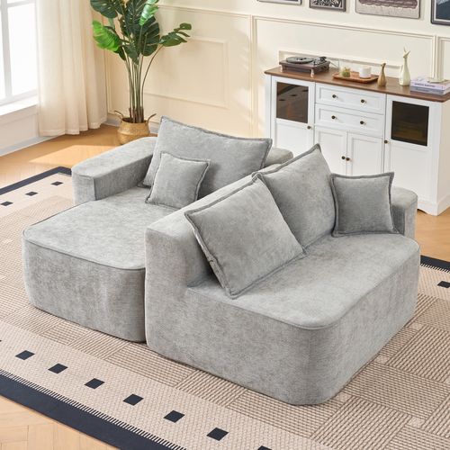Canapé D’angle 3 Places Modulable En Chenille Grise 262 Cm, Assise Profonde