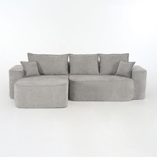 Canapé D’angle 3 Places Modulable En Chenille Grise 262 Cm, Assise Profonde
