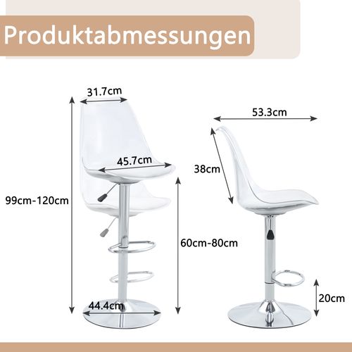 Tabourets De Bar Lot De 2 Dibea - Pivotants 360° Réglables En Hauteur, Simili Cuir Noir Avec Dossier, Charge 130kg