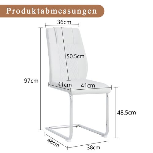 Lot De 4 Chaises Salle à Manger En Pu Blanc, Pieds Métal Argenté