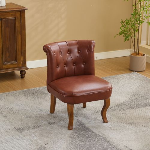 Fauteuil 56x60.5x72.5 Cm En Simili Marron Avec Pieds En Bois Et Dossier à Boutons