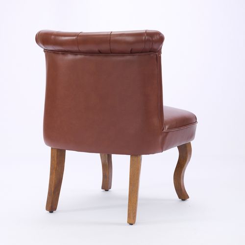 Fauteuil 56x60.5x72.5 Cm En Simili Marron Avec Pieds En Bois Et Dossier à Boutons