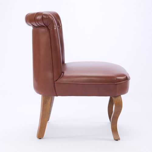 Fauteuil 56x60.5x72.5 Cm En Simili Marron Avec Pieds En Bois Et Dossier à Boutons