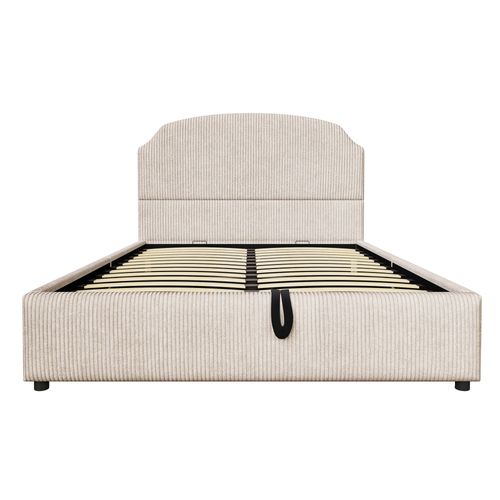 Lit Coffre Adulte 140x200 Cm Avec Rangements, Tissu Beige, Sommier à Lattes