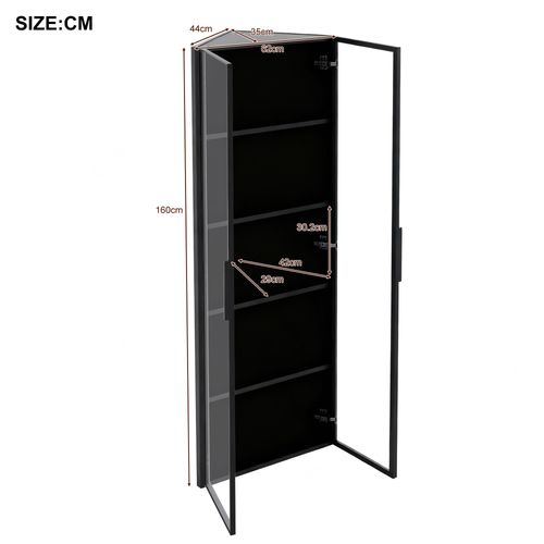 Vitrine D’angle 62x35x160 Cm Avec LED Et 2 Portes En Verre Trempé, Mdf Noir
