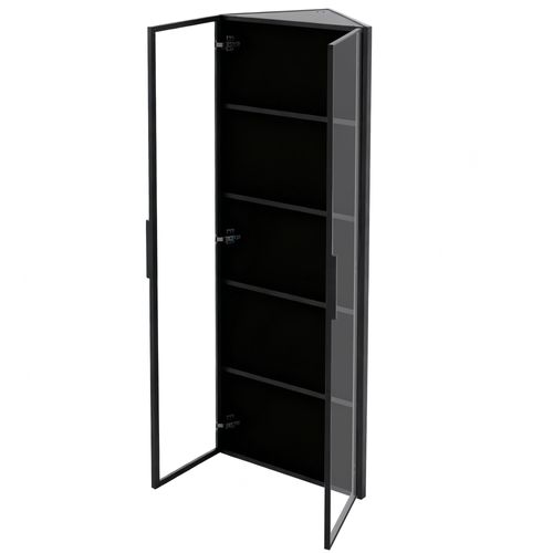 Vitrine D’angle 62x35x160 Cm Avec LED Et 2 Portes En Verre Trempé, Mdf Noir