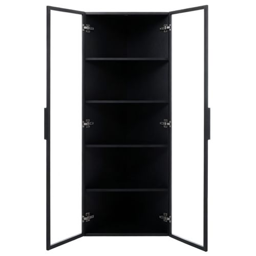 Vitrine D’angle 62x35x160 Cm Avec LED Et 2 Portes En Verre Trempé, Mdf Noir
