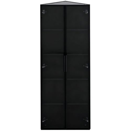 Vitrine D’angle 62x35x160 Cm Avec LED Et 2 Portes En Verre Trempé, Mdf Noir