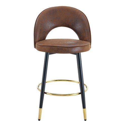 Lot De 2 Tabourets De Bar Pivotant En Simili Brun, Pieds Métal Et Détails Dorés
