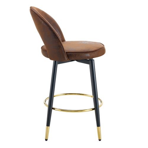 Lot De 2 Tabourets De Bar Pivotant En Simili Brun, Pieds Métal Et Détails Dorés
