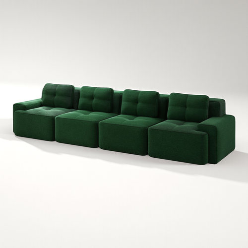 Canapé Modulable 4 Places 382x104x69 Cm Vert à Assise Profonde Avec 4 Coussins, Sans Montage