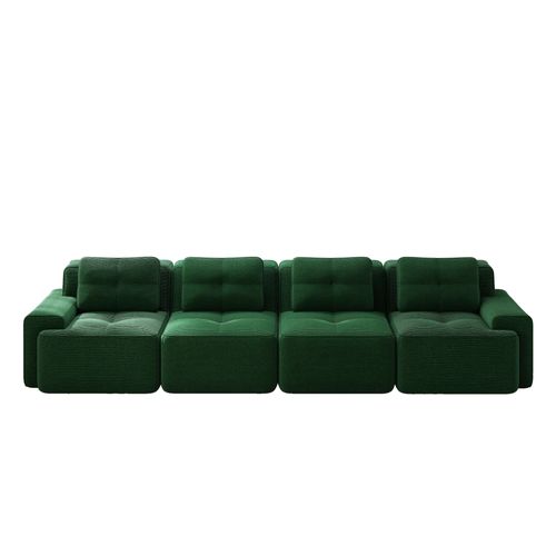 Canapé Modulable 4 Places 382x104x69 Cm Vert à Assise Profonde Avec 4 Coussins, Sans Montage