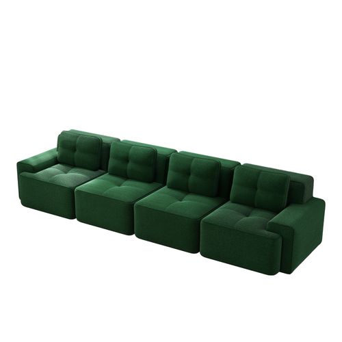 Canapé Modulable 4 Places 382x104x69 Cm Vert à Assise Profonde Avec 4 Coussins, Sans Montage