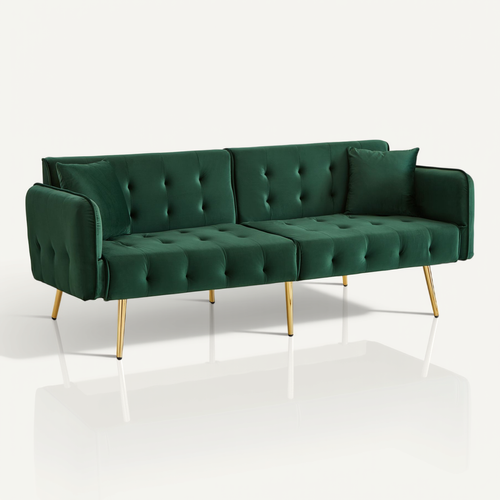 Canapé Convertible 2 Places 178 Cm, Velours Vert — Canapé-lit, Dossiers Et Accoudoirs Réglables