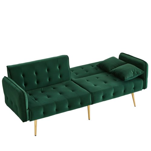 Canapé Convertible 2 Places 178 Cm, Velours Vert — Canapé-lit, Dossiers Et Accoudoirs Réglables