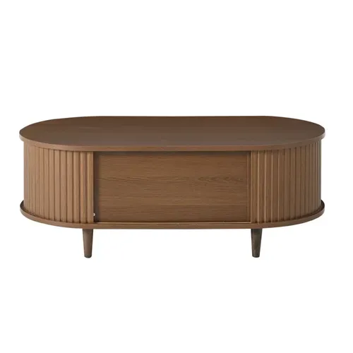 Table Basse Salon 100x50x36 Cm Bois Noyer Avec 2 Tiroirs Et 2 Portes Coulissantes
