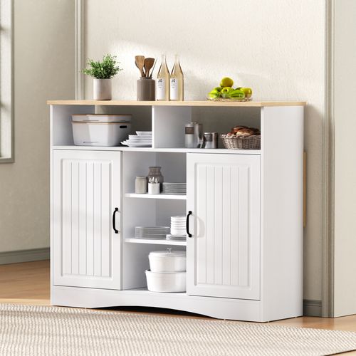 Meuble De Bar, Îlot Sur Roulettes Avec Plateau Rabattable 110x34 Cm Et 2 Tabourets, Blanc