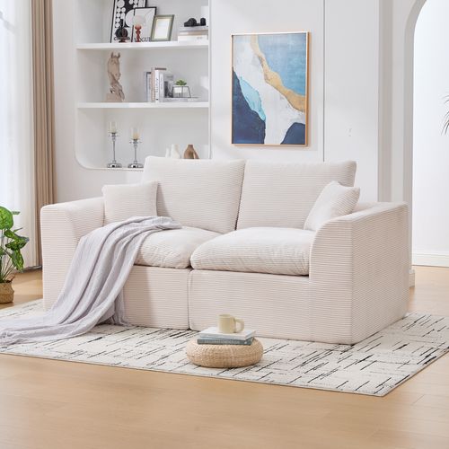 Canapé 2 Places 204x102,5x84 Cm Velours Côtelé Beige Design Minimaliste Nordique
