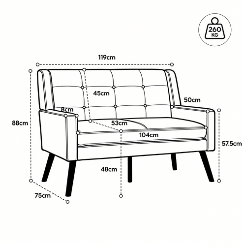 Set De 2 Banquette 2 Places Et Fauteuils En Lin Gris Foncé, Mousse Haute Densité, Pieds En Bois