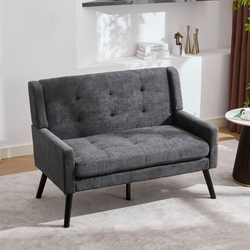 Set De 2 Banquette 2 Places Et Fauteuils En Lin Gris Foncé, Mousse Haute Densité, Pieds En Bois