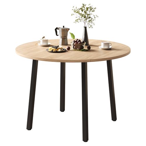 Table à Manger Ronde Pliante 100 Cm, Pieds Métal, Couleur Bois Chêne, Pour 2-4 Personnes
