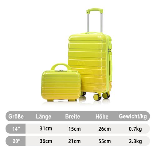 Set Valise Rigide 20'' Et Trousse Cosmétique 14'' En PC Vert Avec Serrure À Code