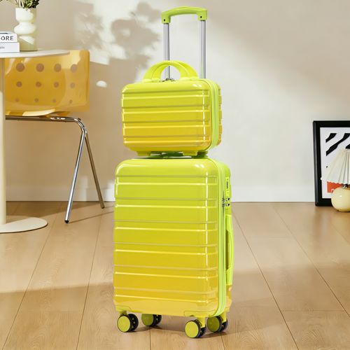 Set Valise Rigide 20'' Et Trousse Cosmétique 14'' En PC Vert Avec Serrure À Code