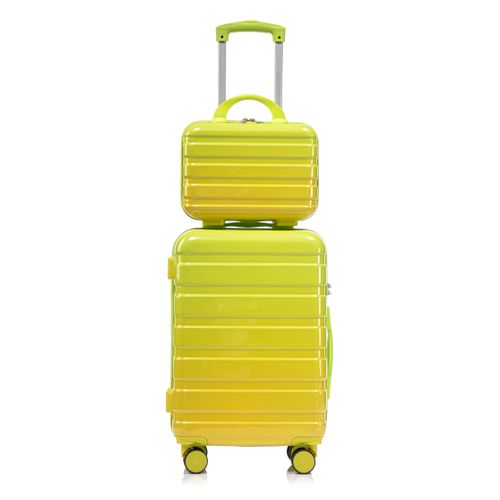 Set Valise Rigide 20'' Et Trousse Cosmétique 14'' En PC Vert Avec Serrure À Code