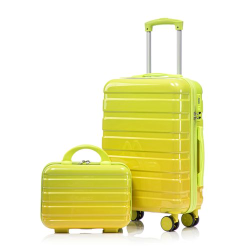 Set Valise Rigide 20'' Et Trousse Cosmétique 14'' En PC Vert Avec Serrure À Code
