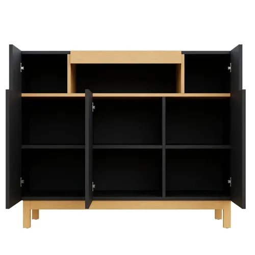 Buffet 120,5x42x96 Cm Noir Avec Niche Ouverte, 3 Portes, Salon/entrée