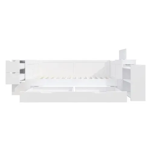 Lit Enfant 90x190 Cm Avec Rangements, Tiroirs Et Chevet Coulissant, Bois Blanc