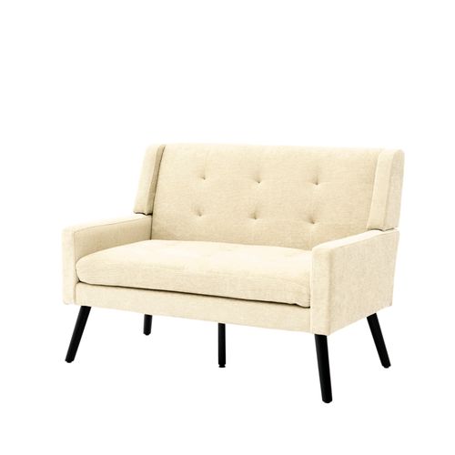 Banquette, Canapé 2 Places En Lin Beige, Pieds En Bois Antidérapants