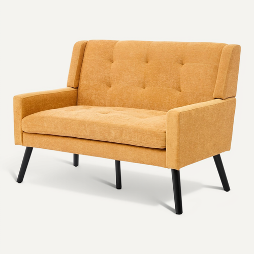 Banquette, Canapé 2 Places En Tissu Jaune, Pieds En Bois Antidérapants