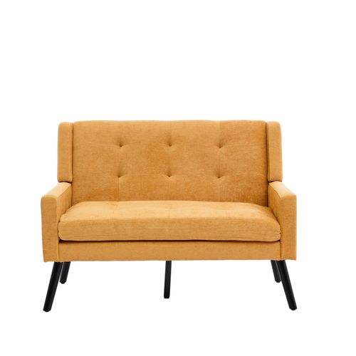 Banquette, Canapé 2 Places En Tissu Jaune, Pieds En Bois Antidérapants
