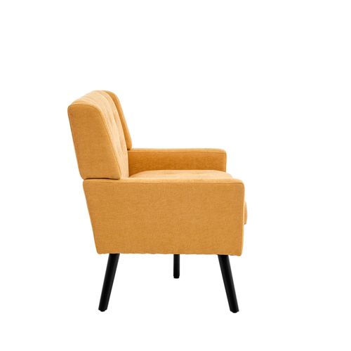Banquette, Canapé 2 Places En Tissu Jaune, Pieds En Bois Antidérapants