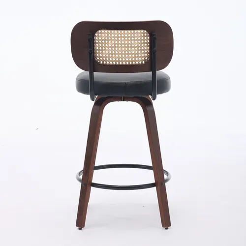 Lot De 3 Tabourets De Bar Pivotants, Dossier Cannage, Pu Noir