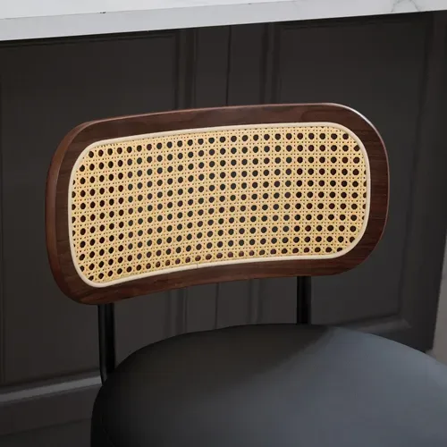 Lot De 3 Tabourets De Bar Pivotants, Dossier Cannage, Pu Noir