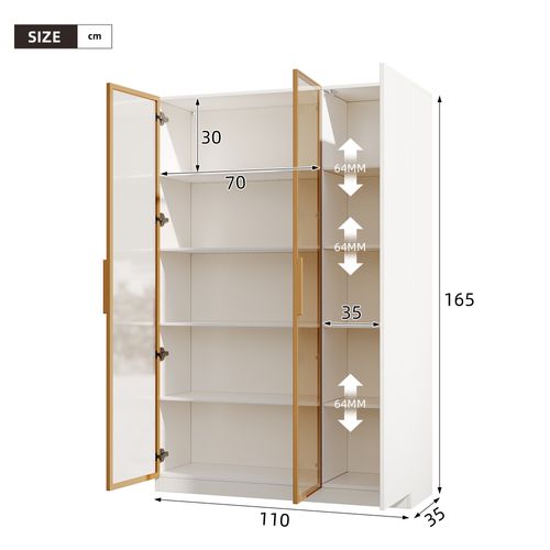 Vitrine LED 3 Portes Blanche Avec 3 Étagères Réglables - Rangement Pour Salon, Collections