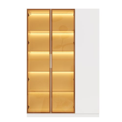 Vitrine LED 3 Portes Blanche Avec 3 Étagères Réglables - Rangement Pour Salon, Collections