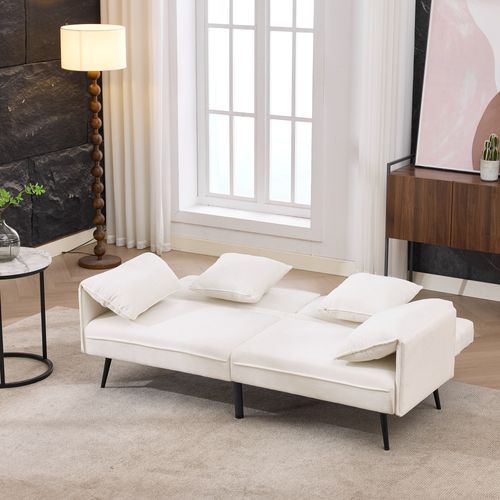 Canapé Convertible 2 Places Dossier Réglable 100°-180° Tissu Blanc 167,5x73x70 Cm