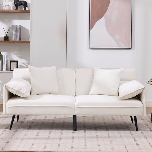 Canapé Convertible 2 Places Dossier Réglable 100°-180° Tissu Blanc 167,5x73x70 Cm