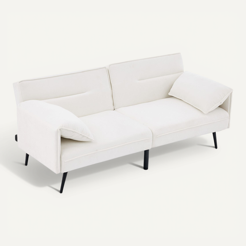 Canapé Convertible 2 Places Dossier Réglable 100°-180° Tissu Blanc 167,5x73x70 Cm