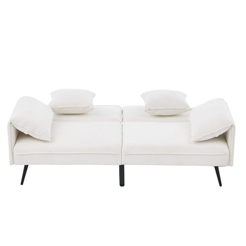 Canapé Convertible 2 Places Dossier Réglable 100°-180° Tissu Blanc 167,5x73x70 Cm