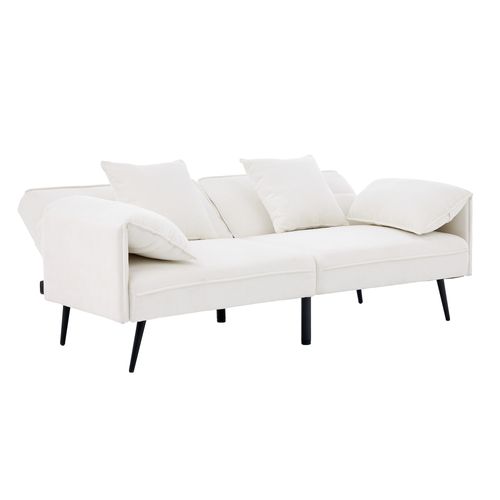 Canapé Convertible 2 Places Dossier Réglable 100°-180° Tissu Blanc 167,5x73x70 Cm