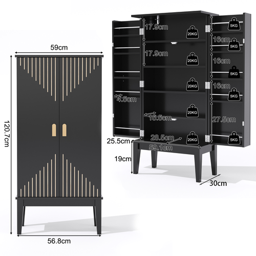 Buffet Vintage Noir Meuble De Rangement Cuisine 120x59x30 Cm Avec 2 Portes
