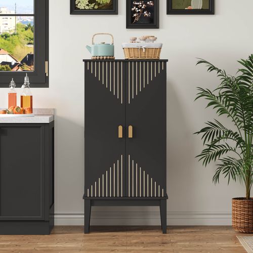 Buffet Vintage Noir Meuble De Rangement Cuisine 120x59x30 Cm Avec 2 Portes