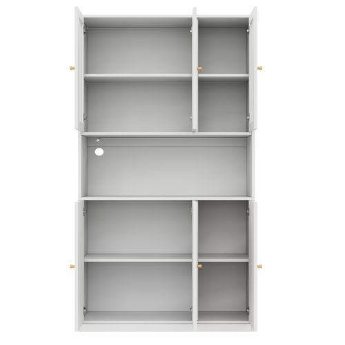 Vitrine Bibliothèque En Verre LED Et 6 Portes, Blanc 100x35x200 Cm